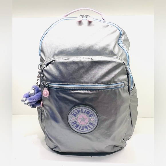 Kipling Seoul Large 15" Laptop School Backpack “Star Pop” Silver Metallic NEW - Picture 6 of 8